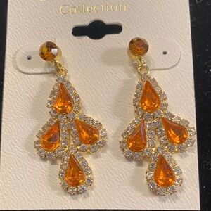 Gold-Tone Chandelier Earrings with Orange Teardrop Crystals